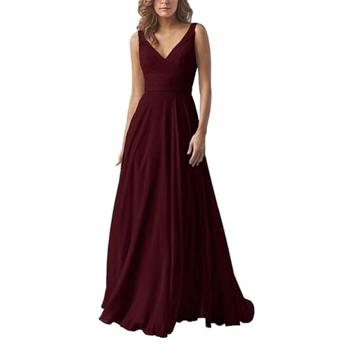 Abendkleid Damen Elegant Chiffon Brautjungfernkleider V-Ausschnitt A-Linie Lang Hochzeit Ballkleider Off Shoulder Cocktailkleid Lang Ballkleid Partykleid Maxikleid Formal Langes Kleid von Mfhmom