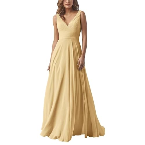Abendkleid Damen Elegant Chiffon Brautjungfernkleider V-Ausschnitt A-Linie Lang Hochzeit Ballkleider Off Shoulder Cocktailkleid Lang Ballkleid Partykleid Maxikleid Formal Langes Kleid von Mfhmom