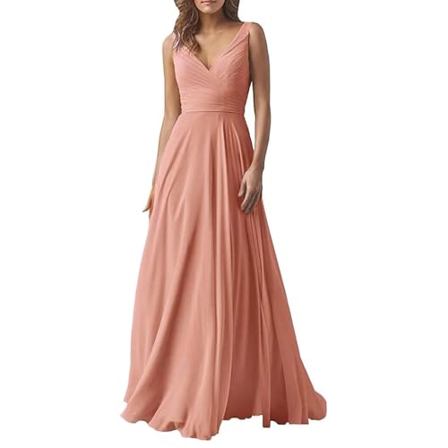 Abendkleid Damen Elegant Chiffon Brautjungfernkleider V-Ausschnitt A-Linie Lang Hochzeit Ballkleider Off Shoulder Cocktailkleid Lang Ballkleid Partykleid Maxikleid Formal Langes Kleid von Mfhmom