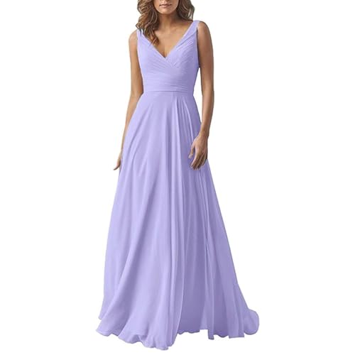 Abendkleid Damen Elegant Chiffon Brautjungfernkleider V-Ausschnitt A-Linie Lang Hochzeit Ballkleider Off Shoulder Cocktailkleid Lang Ballkleid Partykleid Maxikleid Formal Langes Kleid von Mfhmom