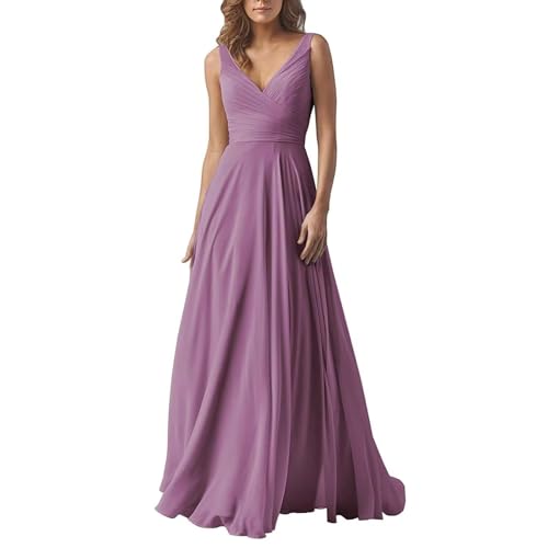Abendkleid Damen Elegant Chiffon Brautjungfernkleider V-Ausschnitt A-Linie Lang Hochzeit Ballkleider Off Shoulder Cocktailkleid Lang Ballkleid Partykleid Maxikleid Formal Langes Kleid von Mfhmom
