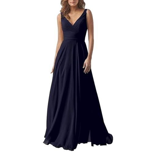 Abendkleid Damen Elegant Chiffon Brautjungfernkleider V-Ausschnitt A-Linie Lang Hochzeit Ballkleider Off Shoulder Cocktailkleid Lang Ballkleid Partykleid Maxikleid Formal Langes Kleid von Mfhmom