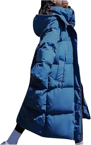 Damen Daunenjacken Lange Locker Steppjacke Fleecejacke Leicht Oversize Daunenmantel Elegant Verdicken Winterjacke PufferJacke Warm Wintermantel mit Kapuze Casual Steppmantel Weiche Mantel von Mfhmom
