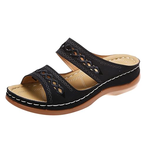 Damen-Sommerschuhe, elegant, Strand, orthopädische Hausschuhe mit Keilabsatz, offenes Pool, Meer, rutschfest, Plateau, Plattform, leichte Sandalen, bequem, Bogenstütze, Dusche, Sandalen, Schwarz , 35 von Mfhmom