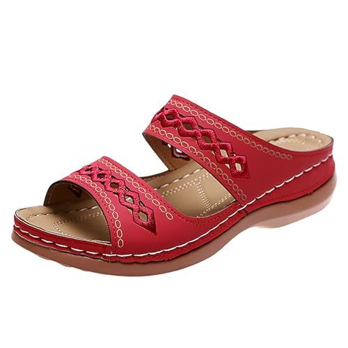 Damen-Sommerschuhe, elegant, Strand, orthopädische Hausschuhe mit Keilabsatz, offenes Pool, Meer, rutschfest, Plateau, Plattform, leichte Sandalen, bequem, Bogenstütze, Dusche, Sandalen, rot, 38 EU von Mfhmom