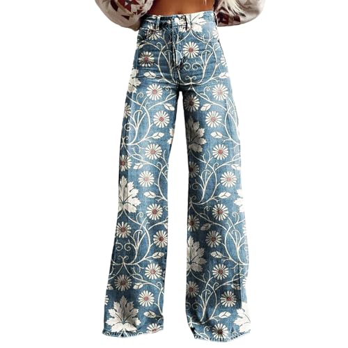 Damen Straight Leg Jeans Baggy Lang Weites Bein Jeanshosen High Waist Bootcut Schlaghose y2k Streetwear Hippie Aufdruck Oversize Disco Jeans Gerades Bein Denimhose Stretch Freizeithose mit Taschen Damen Straight Leg Jeans Baggy Lang Weites Bein Jeanshosen High Waist Bootcut Schlaghose y2k Streetwear Hippie Aufdruck Oversize Disco Jeans Gerades Bein Denimhose Stretch Freizeithose mit Taschen von Mfhmom