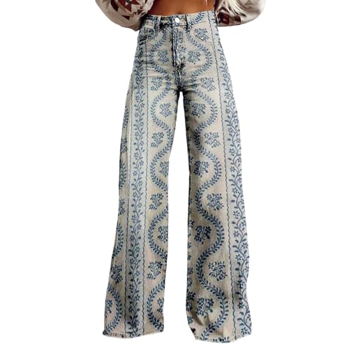 Damen Straight Leg Jeans Baggy Lang Weites Bein Jeanshosen High Waist Bootcut Schlaghose y2k Streetwear Hippie Aufdruck Oversize Disco Jeans Gerades Bein Denimhose Stretch Freizeithose mit Taschen Damen Straight Leg Jeans Baggy Lang Weites Bein Jeanshosen High Waist Bootcut Schlaghose y2k Streetwear Hippie Aufdruck Oversize Disco Jeans Gerades Bein Denimhose Stretch Freizeithose mit Taschen von Mfhmom