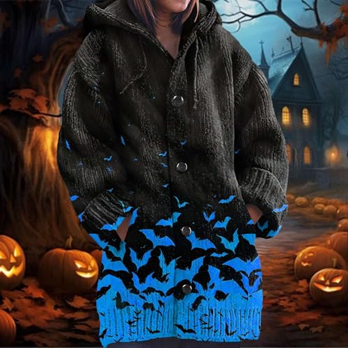 Damen Strickjacke Lang Grusel Motiv Geist Halloween Pullover 3D Digital Drucken Kürbisgeist Oversize Grobstrickpullover Langärmelige Taschen Weihnachtspullover Klassisch Weihnachten Winterjacke von Mfhmom