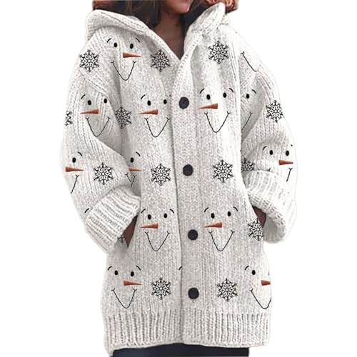 Damen Strickjacke mit Kapuze Grobstrick Oversize Lustiger Halloween Pullover 3D Digital Drucken Geist Print Bunter Weihnachtspullover Warmer Strickmantel Sweatshirt für Herbst Winter Kapuzenpullover von Mfhmom