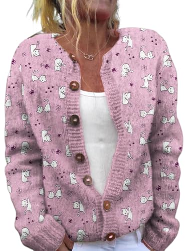 Damen Weihnachts Ugly Pullover, Weihnachten Steppjacke Niedlicher Weihnachtlicher Frontknopf Sweater Mantel Modischer Stil 3D Digitaldruck Manteljacke Knit Bluse Womens Herbst und Winter Cardigan von Mfhmom