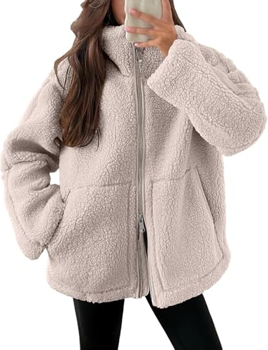 Damen Wollmantel mit Rollkragen, Winter Teddyfleece Jacke Doppelschieber Reißverschluss Wolljacke Winterjacke Thermal Teddy Wintermantel Einfarbig Revers Fleecejacke Flauschig Plüschjacke Womens von Mfhmom