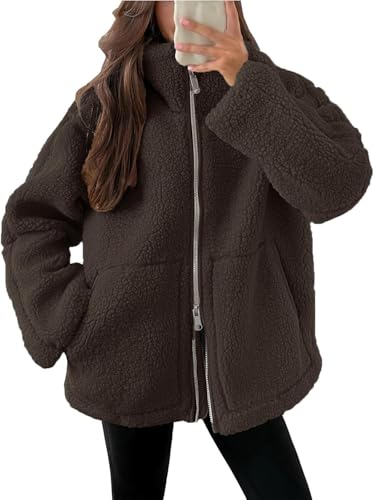 Damen Wollmantel mit Rollkragen, Winter Teddyfleece Jacke Doppelschieber Reißverschluss Wolljacke Winterjacke Thermal Teddy Wintermantel Einfarbig Revers Fleecejacke Flauschig Plüschjacke Womens von Mfhmom