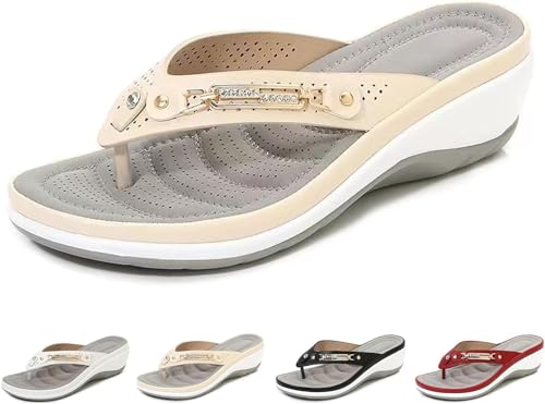 Elegante Damen-Flip-Flops mit Keilabsatz, Flip-Flops mit weichem Kissen zur Unterstützung des Fußgewölbes für Damen, orthopädische Flip-Flops mit Fußgewölbeunterstützung, orthopädische Strandschuhe, von Mfhmom