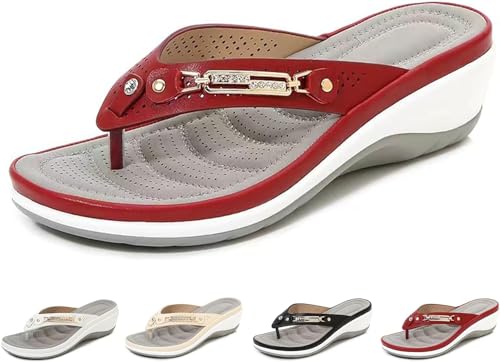 Elegante Damen-Flip-Flops mit Keilabsatz, Flip-Flops mit weichem Kissen zur Unterstützung des Fußgewölbes für Damen, orthopädische Flip-Flops mit Fußgewölbeunterstützung, orthopädische Strandschuhe, von Mfhmom