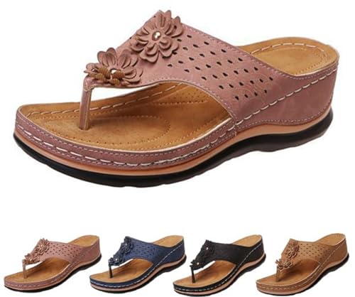 Flip-Flops für Damen, Sommer, leicht, mit Keilabsatz, bequem, orthopädisches Kissen, rutschfest, mit Fußgewölbeunterstützung, bequeme Sommersandalen für Damen, Rosa, 38 EU von Mfhmom