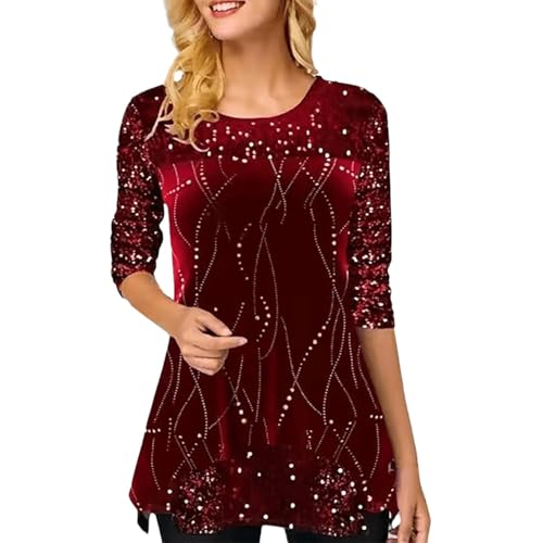 Glitzer Bluse Damen Schick Pailletten Oberteil Rundhals Glitzer Langarmshirt Damen Elegant Silvester Bluse Modern Aesthetic Outfit mit Glitzer Shirt Tops Festliche Party Tunika Festliche Blusenshirt von Mfhmom