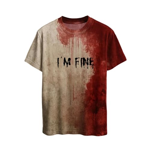 Halloween T-Shirts Unisex Horror Blutige Kostüme Aufdrucke Problemlösungsshirts für Herren Lustige Oberteile Damen Cosplay Partykostüme Rundhalsausschnitt Blutspritzer Handabdrücke Kurze Ärmel von Mfhmom