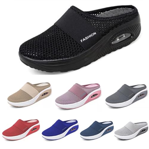 Hausschuhe Damen Air Cushion Slip in Hineinschlüpfen Diabetiker Walking Shoes Freizeit Orthopädische Schuhe Mesh Atmungsaktiv Sandals Lässige Mules Clogs von Mfhmom