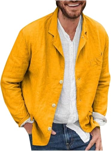 Herren Sportlich Sakko Sommer Leicht Regular Leinenjacke Blazer Fit Freizeit Männer Business Sakkos Anzugjacke 3 Knöpfe Einfarbig Herrensakko Stilvolle Alltagsanzüge Blazerkleid Coat Jacken Outerwear von Mfhmom