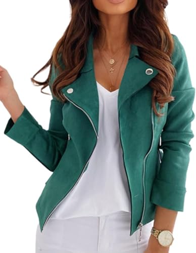 Jacke Damen Kurz Übergangsjacke Wildleder Moto Bikerjacke Herbst Frühling Leicht Jacken Sommerjacke Reverskragen Langarm Boyfriend Kurze Mantel mit Reißverschluss Frühling Herbst Mini Jacke von Mfhmom