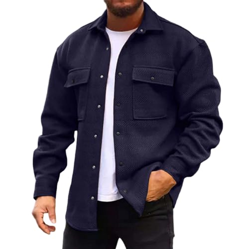 Jacke Herren Vintage Übergangsjacke Kariert Wolljacke Langarm Herbst Winterjacke mit Revers Knöpfen Klappentaschen Freizeitjacke Hemdjacke Warm Weich Softshelljacke Bequemer Mantel Arbeitsjacke von Mfhmom