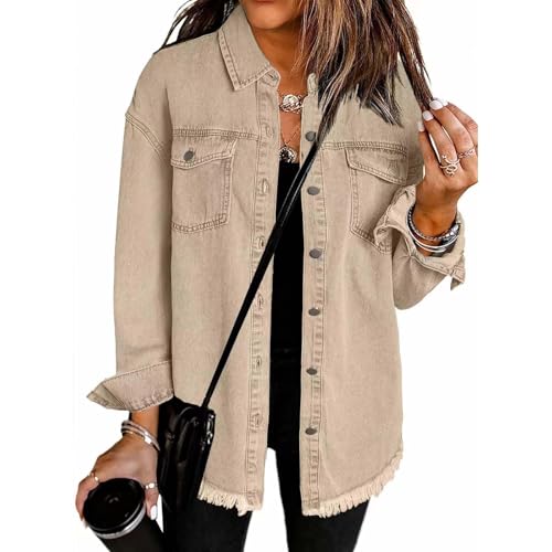 Jeansjacke Damen Vintage Boyfriend Style Langarm Ripped Jean Jacken Denimjacke Button Down Denim Shirt Fall Shacket Jacket mit Taschen Streetwear Sommerjacke Herbstjacke Mantel Outwear Jeansjacke Damen Vintage Boyfriend Style Langarm Ripped Jean Jacken Denimjacke Button Down Denim Shirt Fall Shacket Jacket mit Taschen Streetwear Sommerjacke Herbstjacke Mantel Outwear von Mfhmom