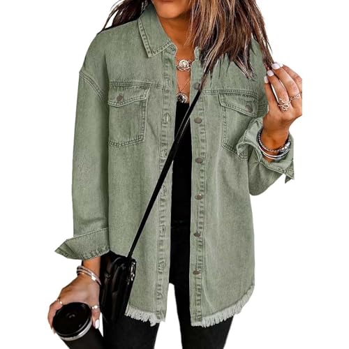 Jeansjacke Damen Vintage Boyfriend Style Langarm Ripped Jean Jacken Denimjacke Button Down Denim Shirt Fall Shacket Jacket mit Taschen Streetwear Sommerjacke Herbstjacke Mantel Outwear Jeansjacke Damen Vintage Boyfriend Style Langarm Ripped Jean Jacken Denimjacke Button Down Denim Shirt Fall Shacket Jacket mit Taschen Streetwear Sommerjacke Herbstjacke Mantel Outwear von Mfhmom