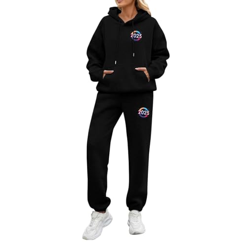 Jogginganzug Damen Herren 2-Teilig Trainingsanzug Set Schleifendruck Y2K Pullover Hoodies und Jogginghose Set Männer Winter Neujahr 2025 Baggy Sportanzug Freizeitanzug Sweatshirt Anzug Tracksuit von Mfhmom