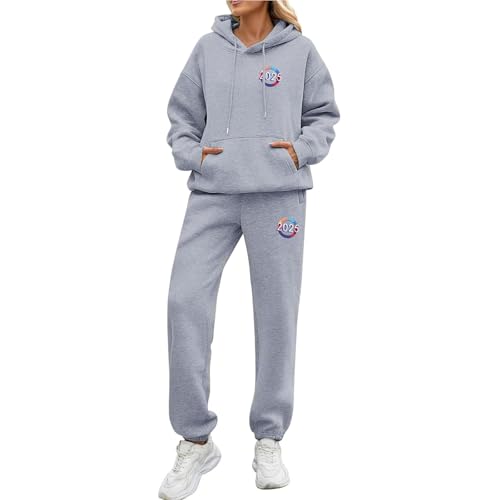 Jogginganzug Damen Herren 2-Teilig Trainingsanzug Set Schleifendruck Y2K Pullover Hoodies und Jogginghose Set Männer Winter Neujahr 2025 Baggy Sportanzug Freizeitanzug Sweatshirt Anzug Tracksuit von Mfhmom