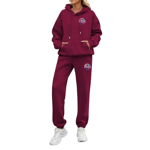 Jogginganzug Damen Herren 2-Teilig Trainingsanzug Set Schleifendruck Y2K Pullover Hoodies und Jogginghose Set Männer Winter Neujahr 2025 Baggy Sportanzug Freizeitanzug Sweatshirt Anzug Tracksuit von Mfhmom