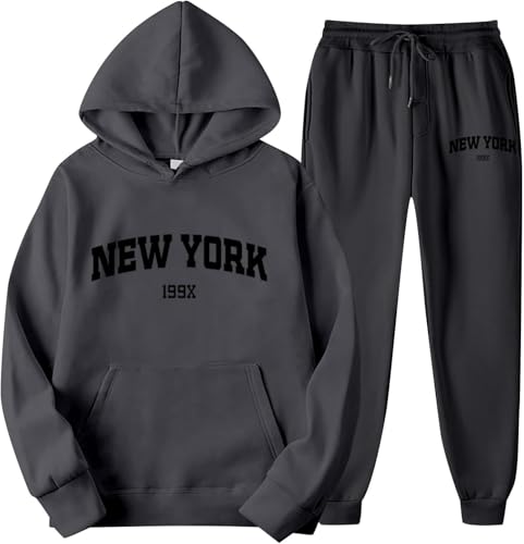 Jogginganzug Damen Set Herren Y2K Zweiteiler Elegant Buchstaben Drucken Set Kapuzenpullover und Jogginghose Sportanzug Unisex Baggy Trainingsanzug 2 Outfit Jogger Set Bequem Stretch Tracksuit Set von Mfhmom