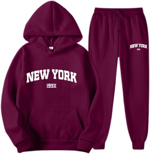 Jogginganzug Damen Set Herren Y2K Zweiteiler Elegant Buchstaben Drucken Set Kapuzenpullover und Jogginghose Sportanzug Unisex Baggy Trainingsanzug 2 Outfit Jogger Set Bequem Stretch Tracksuit Set von Mfhmom