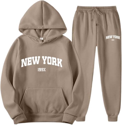 Jogginganzug Damen Set Herren Y2K Zweiteiler Elegant Buchstaben Drucken Set Kapuzenpullover und Jogginghose Sportanzug Unisex Baggy Trainingsanzug 2 Outfit Jogger Set Bequem Stretch Tracksuit Set von Mfhmom
