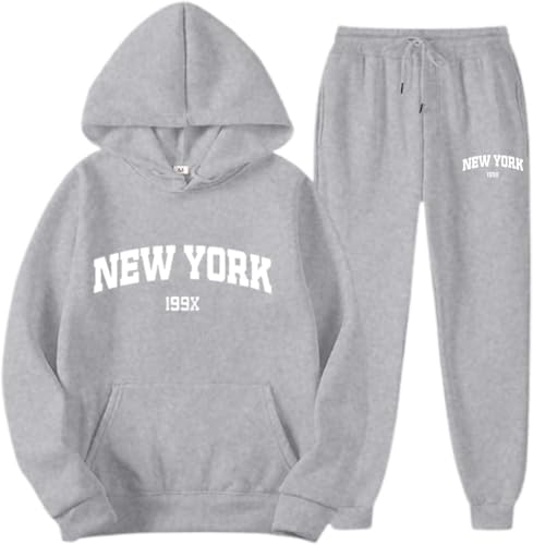 Jogginganzug Damen Set Herren Y2K Zweiteiler Elegant Buchstaben Drucken Set Kapuzenpullover und Jogginghose Sportanzug Unisex Baggy Trainingsanzug 2 Outfit Jogger Set Bequem Stretch Tracksuit Set von Mfhmom