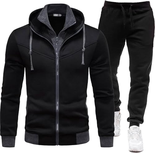Jogginganzug Herren Baumwolle 2-Teilig Set Sweatjacke + Jogginghose Trainingsanzug Männer Hoodie Jacke Baggy Trainingshose Streatwear Sportanzug Freizeitanzug Tracksuit Set von Mfhmom
