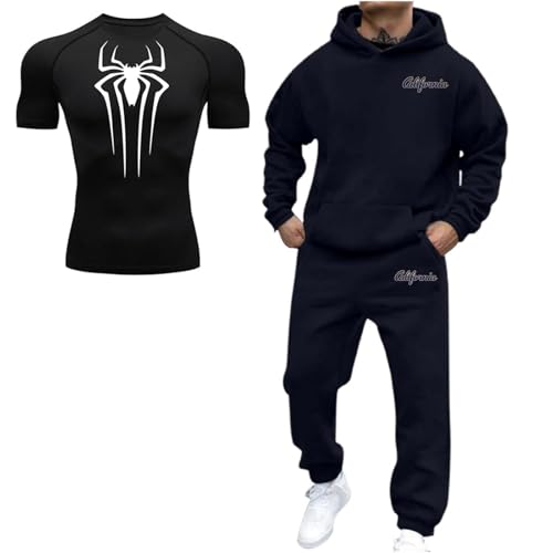 Jogginganzug Herren Spider Print Kompressionsshirt Set 3pcs Sweatshirt+Jogginghose +T-Shirt Trainingsanzug Y2K Langarm Sportanzug Sport Outfit Zweiteiler Elegant Jogger Bequem Stretch Fitnessanzug von Mfhmom