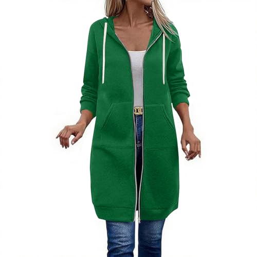 Kapuzenpullover Damen Hoodie Zipper Sweatjacke Langarm Fleece Einfarbig Oversize Sweatshirt Jacke Casual Oberteile Herbst Winter Doppelreißverschluss Doppelte Seitentaschen Warm Elegant Mantel von Mfhmom