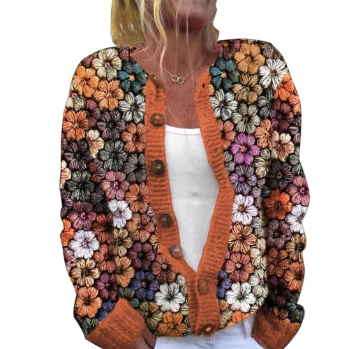 Lange Strickjacke Damen Lang Herbst Cardigan Winter Pullover Ugly Weatershirt Weihnachtes Cardigans mit Knöpfen Cute Front 3D Digital Bedruckte Mantel Jacke Strickcardigan Gemustert Strickpullover von Mfhmom