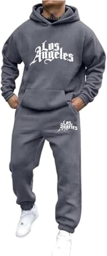 Los Angeles Trainingsanzug Damen Herren 2-Teilig Jogginganzug Set mit Taschen 2024 Mode Pullover Hoodies + Jogginghose Männer Winter Baggy Sportanzug Freizeitanzug Y2K Sweatshirt Anzug Tracksuit von Mfhmom