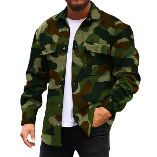 Mantel Herren Vintage Wintermantel Karomuster Wollmantel Langarm Übergangsjacke Revers Hemdjacke Freizeitjacke mit Klappentaschen Knöpfen Arbeitsjacke Warm Softshelljacke Weich Bequem Herbstjacke von Mfhmom