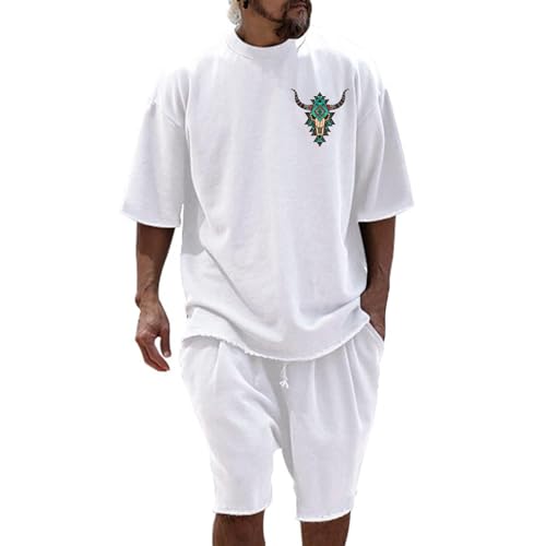 Mfhmom 2-Teiliges Set Herren Sommer Outfit mit T Shirt und Shorts Set Trainingsanzug Aufdruck Freizeitanzug Jogginganzug Y2K Hip Hop Tshirt + Kurze Hose Streetwear Tracksuit von Mfhmom