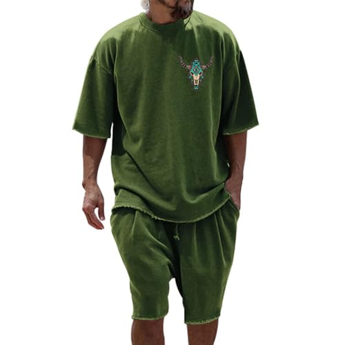 Mfhmom 2-Teiliges Set Herren Sommer Outfit mit T Shirt und Shorts Set Trainingsanzug Aufdruck Freizeitanzug Jogginganzug Y2K Hip Hop Tshirt + Kurze Hose Streetwear Tracksuit von Mfhmom