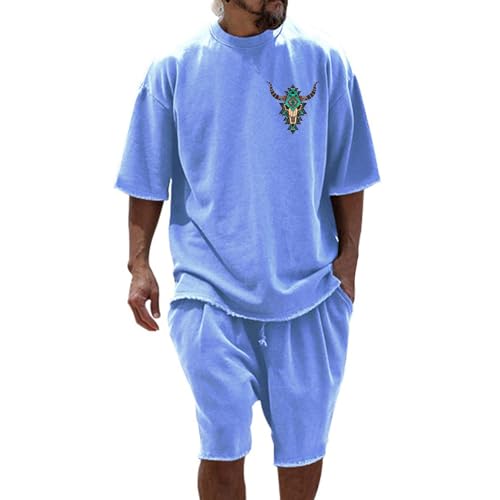 Mfhmom 2-Teiliges Set Herren Sommer Outfit mit T Shirt und Shorts Set Trainingsanzug Aufdruck Freizeitanzug Jogginganzug Y2K Hip Hop Tshirt + Kurze Hose Streetwear Tracksuit von Mfhmom
