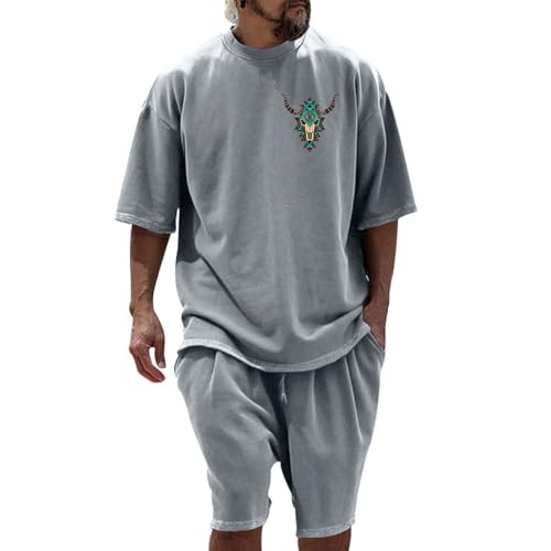 Mfhmom 2-Teiliges Set Herren Sommer Outfit mit T Shirt und Shorts Set Trainingsanzug Aufdruck Freizeitanzug Jogginganzug Y2K Hip Hop Tshirt + Kurze Hose Streetwear Tracksuit von Mfhmom