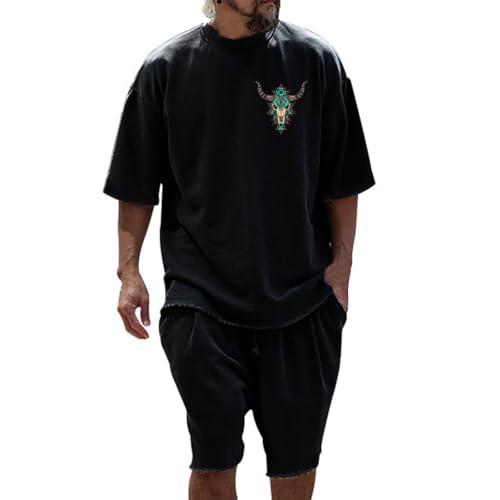 Mfhmom 2-Teiliges Set Herren Sommer Outfit mit T Shirt und Shorts Set Trainingsanzug Aufdruck Freizeitanzug Jogginganzug Y2K Hip Hop Tshirt + Kurze Hose Streetwear Tracksuit von Mfhmom