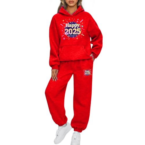 Mfhmom 2025 Neujahr Jogginganzug Damen Baumwolle Tracksuit Schön Sportanzug Frauen Warm Freizeitanzug Langarm Hoodie + Sporthose Activewear Women Fleece Gefüttert Trainingsanzug Set von Mfhmom