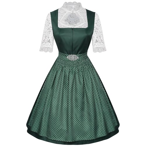 Mfhmom 3-Teilig Dirndl Damen Midi Trachtenkleid Trachtenmode Dirndlkomplettsets Oktoberfest Outfit Festlich Dirndlbluse inkl Dirndlschürze Elegant Trachten Retro Kleider Besondere Anlässe 2025 von Mfhmom