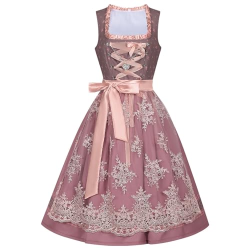 Mfhmom 3-Teilig Dirndl Damen Midi Trachtenkleid Trachtenmode Trachtenrock Kleid inkl. Dirndlbluse Dirndlschürze Dreiteiliges Set für Oktoberfest Besondere Anlässe von Mfhmom
