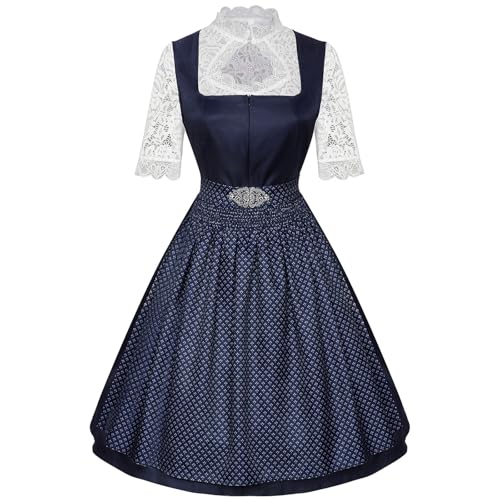 Mfhmom 3-Teilig Dirndl Damen Midi Trachtenkleid Trachtenmode Trachtenrock Kleid inkl. Dirndlbluse Dirndlschürze Dreiteiliges Set für Oktoberfest Besondere Anlässe von Mfhmom