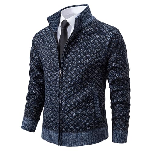 Mfhmom Classic Strickjacke Herren Langarm mit Reissverschluss Warm Winter Stricken Fleecejacke Cardigan Stehkragen Pullover Feinstrike Sweatjacke Sweaters mit 2 Taschen Wintermantel von Mfhmom